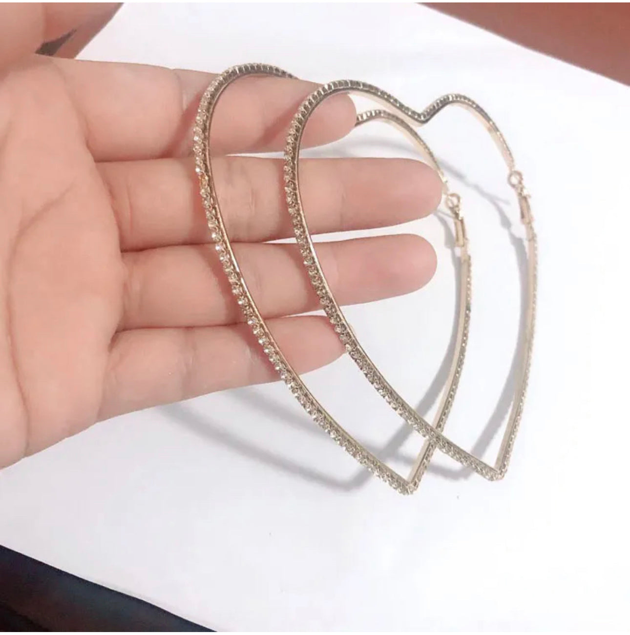 Rhinestones Heart Hoops✨